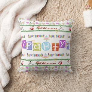 Merry Christmas Throw Pillow, Happy Birthday Throw Pillow