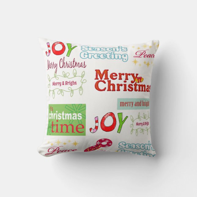 Merry Christmas Throw Pillow, Joy Peace Throw Pillow (Front)