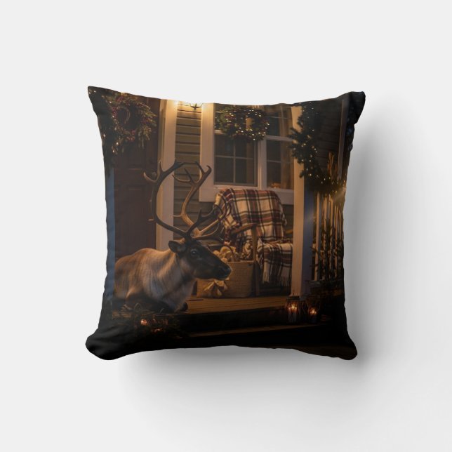 Merry Christmas Throw Pillow –  Reindeer  (Front)