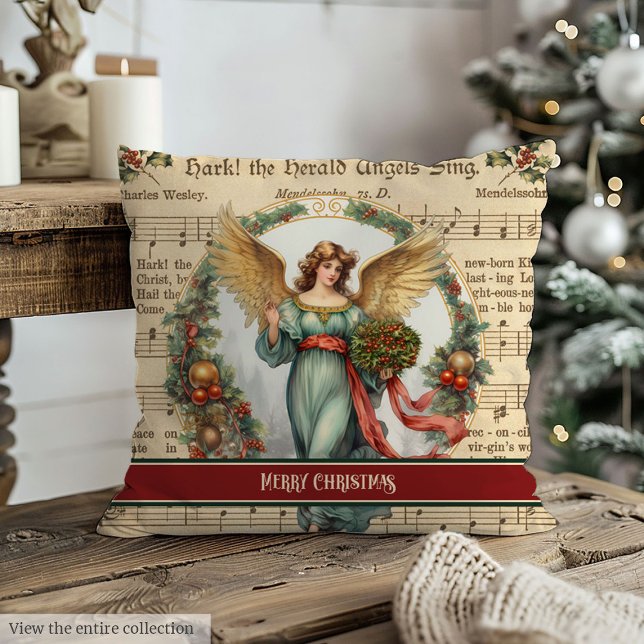 Merry Christmas Throw Pillow Retro Angel Keepsake (Merry Christmas Throw Pillow Retro Angel Keepsake)