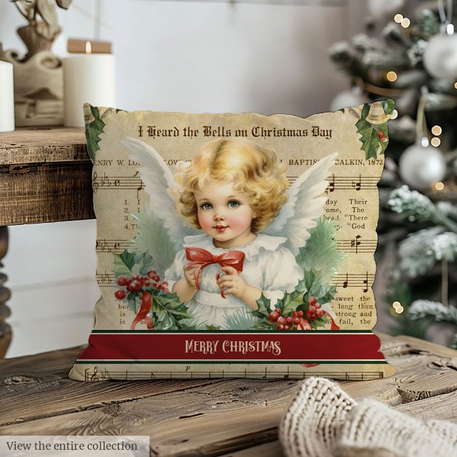Merry Christmas Throw Pillow Vintage Angel Accent (Merry Christmas Throw Pillow Vintage Angel Accent)