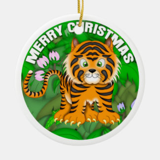 Merry Christmas Tiger Ceramic Ornament