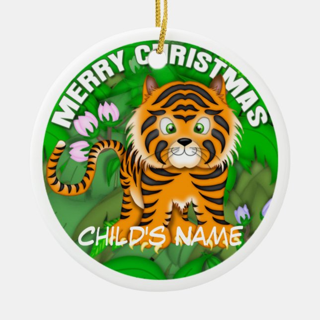 Merry Christmas Tiger Ceramic Ornament (Front)