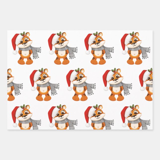 Merry Christmas tiger cute Wrapping Paper Sheets (Front 3)