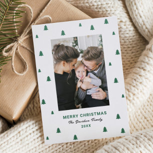 Merry Christmas Tiny Trees Border Letterpress Photo Cards
