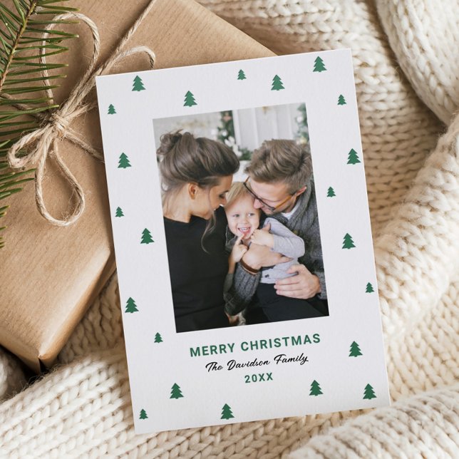 Merry Christmas Tiny Trees Border Letterpress Photo Cards (Creator Uploaded)
