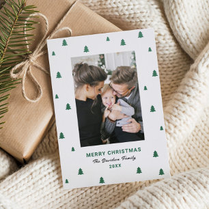 Merry Christmas Tiny Trees Border Letterpress Photo Cards