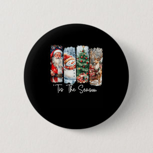 Merry Christmas Tis The Season Santa Snowman Tree Button