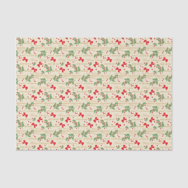 Merry Christmas Tissue Paper; Holly Berries Paper (Front)