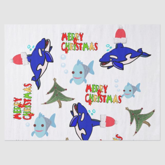 Merry Christmas Tissue Paper Shark Fish  (Front)