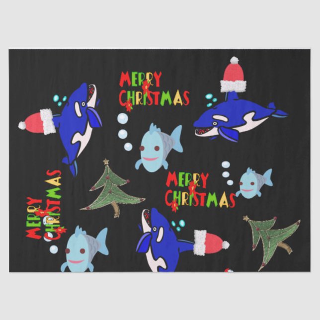 Merry Christmas Tissue Paper Shark Fish  (Front)