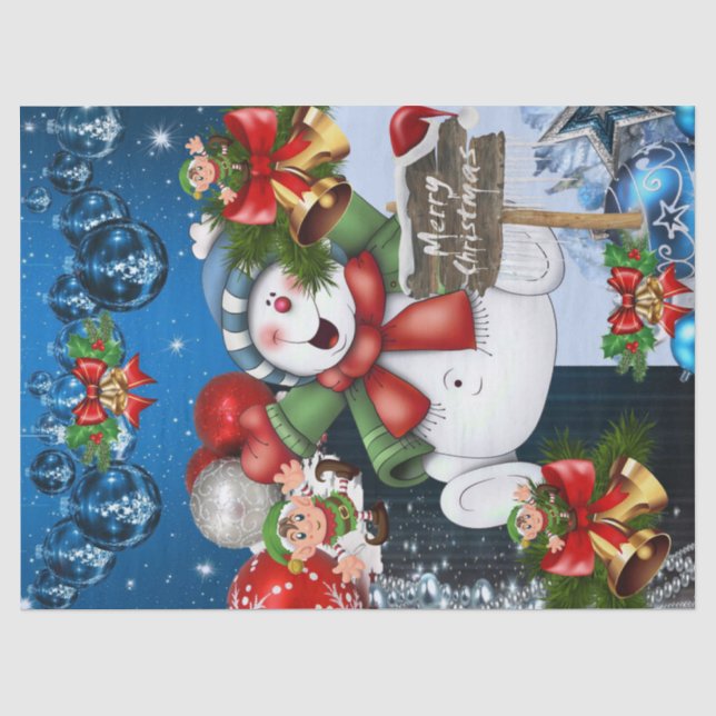 Merry Christmas Tissue Paper Snowman Elf (Front)