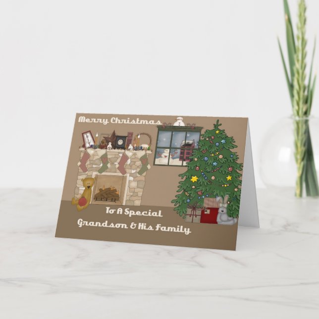Merry Christmas To A Special Grandson & Family Holiday Card (Front)