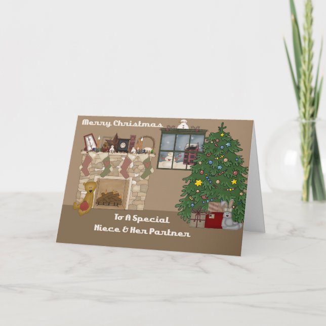 Merry Christmas To A Special Niece & Partner Holiday Card (Front)