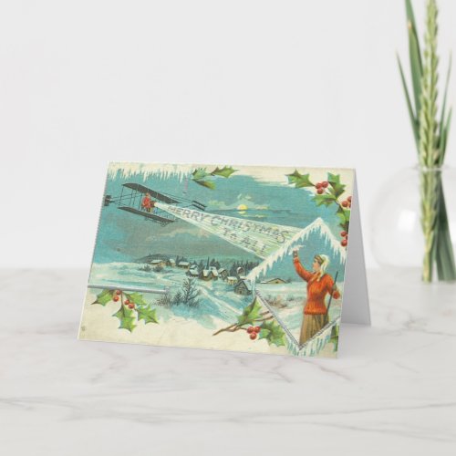 Merry Christmas to All Airplane in Winter Holiday Card