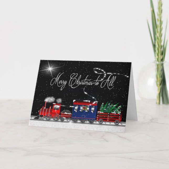 Merry Christmas to All - Snowy Night - Train Holiday Card (Front)