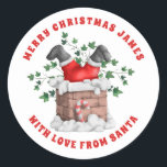 Merry Christmas to Child from Santa Chimney Classic Round Sticker<br><div class="desc">Merry Christmas to Child from Santa upside down in Chimney.  Easily personalize with your details.</div>