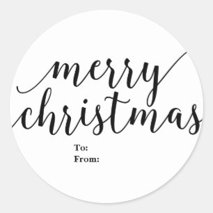 Merry Christmas To From Black Script Type Elegant Classic Round Sticker
