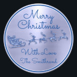 Merry Christmas To From Blue Navy Santa Reindeers Classic Round Sticker<br><div class="desc">florenceK design</div>