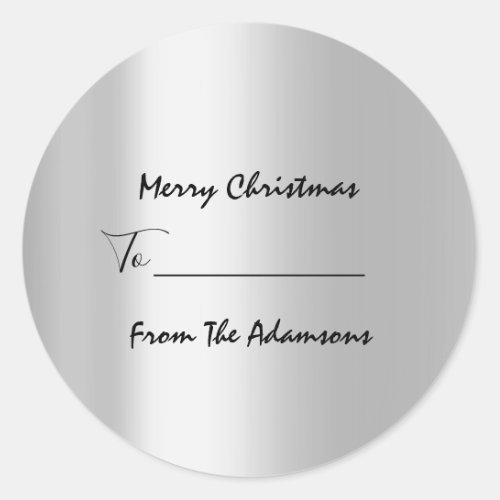 Merry Christmas ToFrom Family Name Holidays Gray Classic Round Sticker