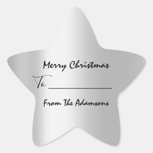 Merry Christmas ToFrom Family Name Holidays Gray Star Sticker