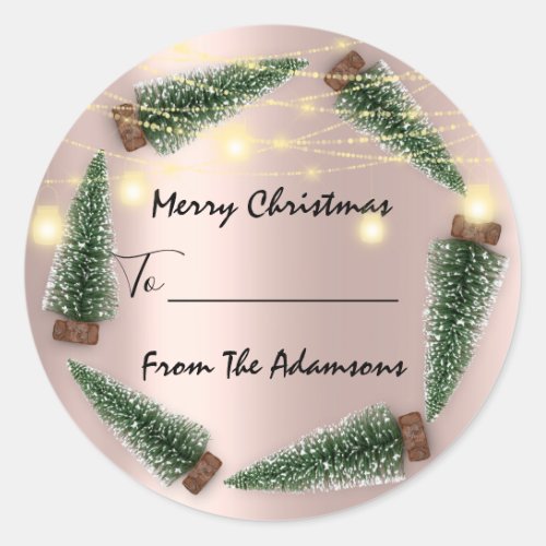 Merry Christmas ToFrom Family Name Holidays Tree Classic Round Sticker