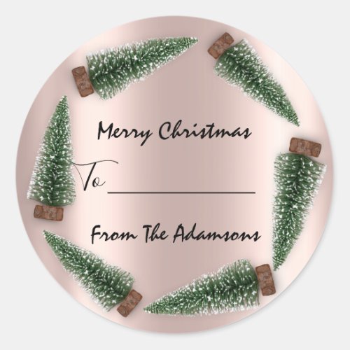 Merry Christmas ToFrom Family Name Holidays Tree Classic Round Sticker