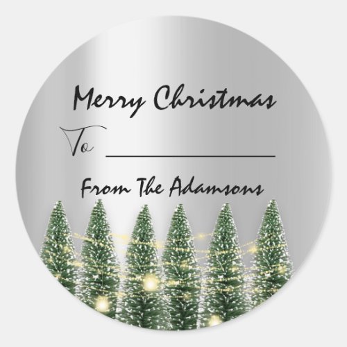 Merry Christmas ToFrom Family Name Holidays Tree Classic Round Sticker