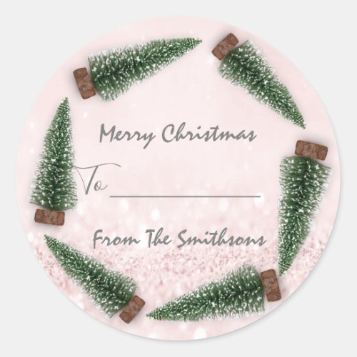 Merry Christmas ToFrom Family Name Holidays Tree Classic Round Sticker