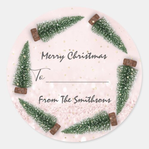 Merry Christmas ToFrom Family Name Holidays Tree Classic Round Sticker