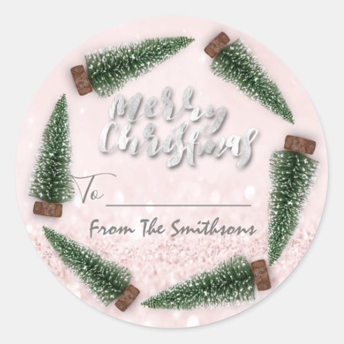 Merry Christmas ToFrom Family Name Holidays Tree Classic Round Sticker