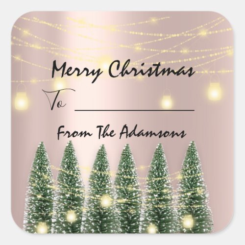 Merry Christmas ToFrom Family Name Holidays Tree Square Sticker