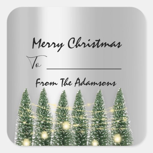 Merry Christmas ToFrom Family Name Holidays Tree Square Sticker