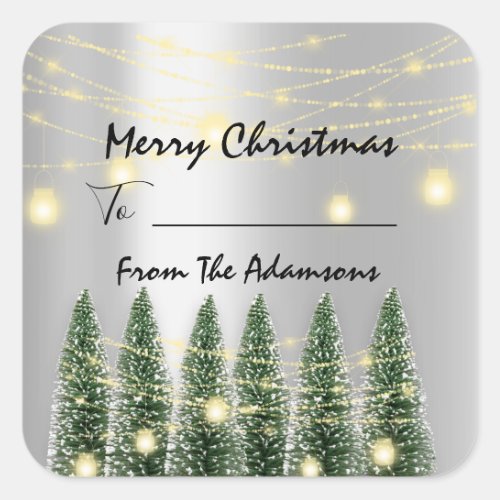 Merry Christmas ToFrom Family Name Holidays Tree Square Sticker