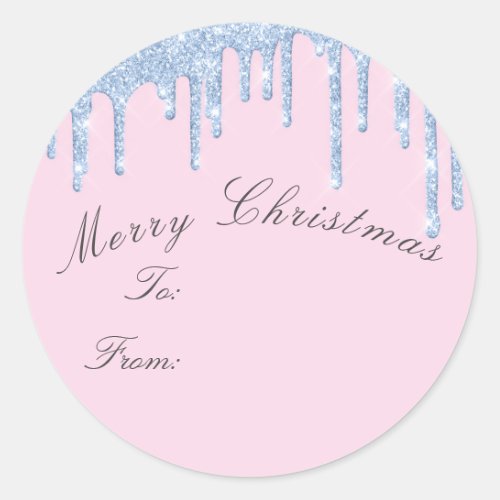 Merry Christmas To From Holidays Drip Blue Pink Classic Round Sticker
