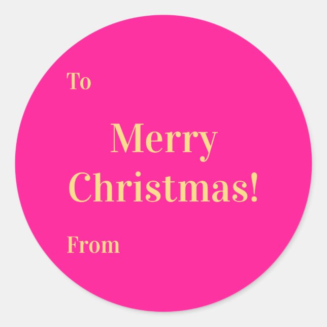 Merry Christmas To From Hot Pink Gold Classic Round Sticker (Front)