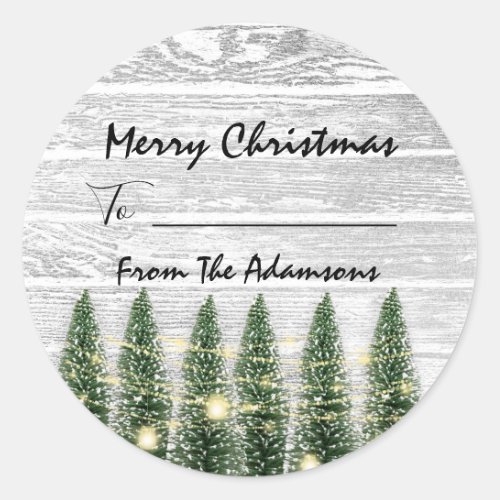 Merry Christmas ToFrom Name Holidays Tree Farm Classic Round Sticker