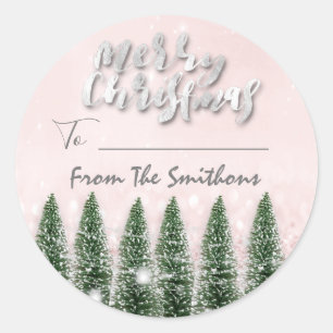 Merry Christmas To..From Name Tree Pink Glitter Classic Round Sticker