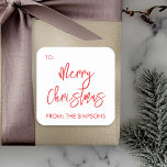 Merry Christmas To From Script Modern Minimalistic Square Sticker<br><div class="desc">This design may be personalized in the area provided by changing the photo and/or text. Or it can be customized by clicking Personalize this Template and then choosing the click to customize further option and delete or change the color of the background, add text, change the text color or style,...</div>