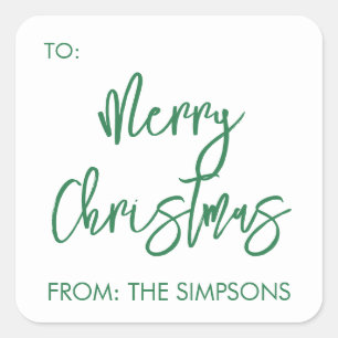 Merry Christmas To From Script Modern Minimalistic Square Sticker