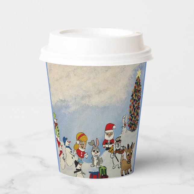 Merry Christmas to go cups with lid.  (Front)