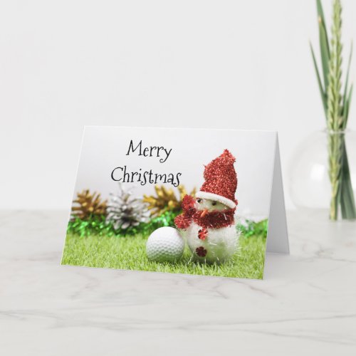 Merry Christmas to golfer with snowman  golf ball Holiday Card