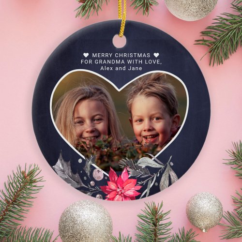 Merry Christmas to grandma heart photo cute Ceramic Ornament