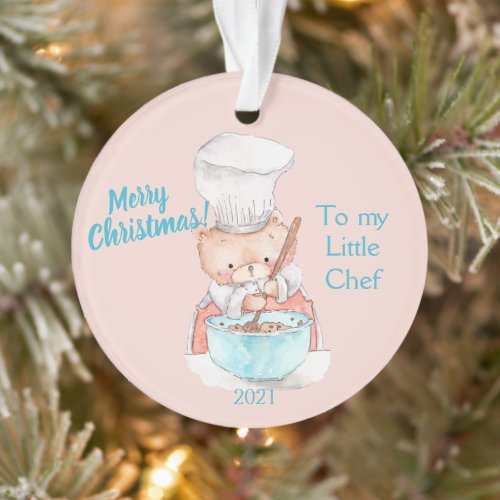 Merry Christmas To My Little Chef  Teddy Bear Orn Ornament