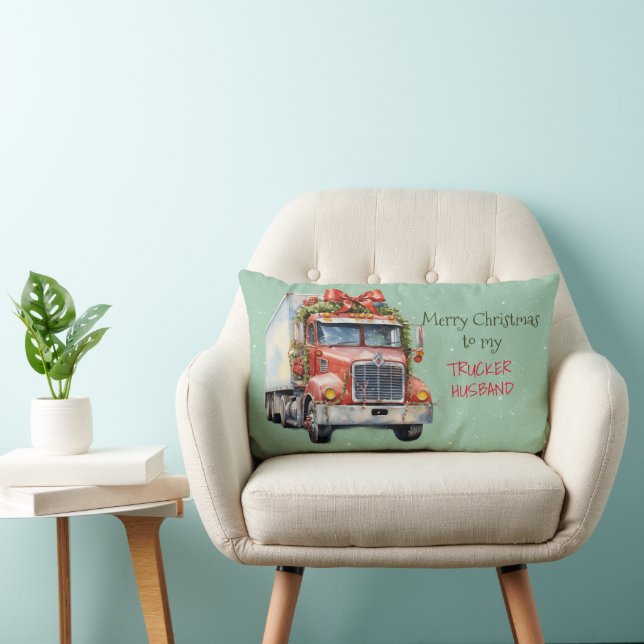 Merry Christmas to my TRUCKER HUSBAND Lumbar Pillow (Chair)