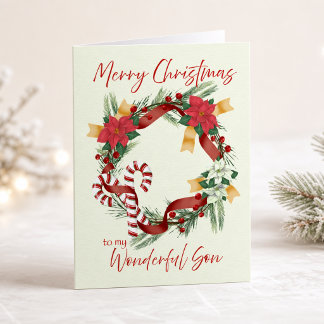 Merry Christmas to My Wonderful Son Wreath Card