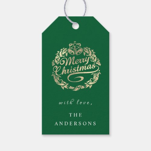 Merry Christmas To Name Wreath Royal Green Gold Gift Tags