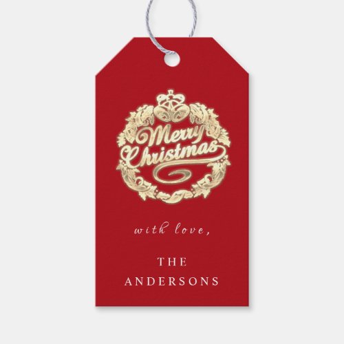 Merry Christmas To Name Wreath Royal Red Gray Gift Tags