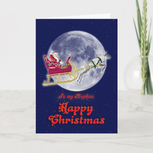 Merry Christmas to nephew with santa in his sleigh Holiday Card
