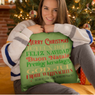 Merry Christmas to the Nations Green Scripture Throw Pillow